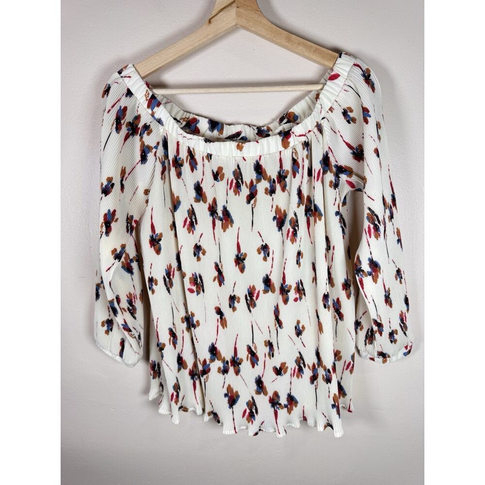 Entro Womens Blouse Top Pleated Off The Shoulder M Cream Floral Coquette Cottage